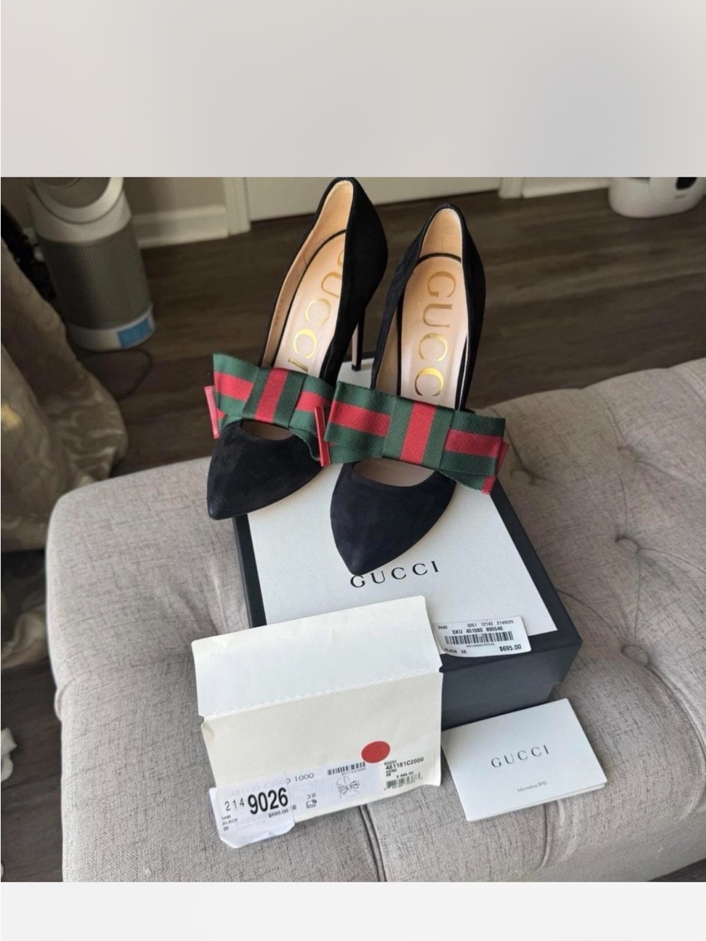 Gucci Sylvia Black Suede Pumps with Removable Bow - Picture 3 of 8